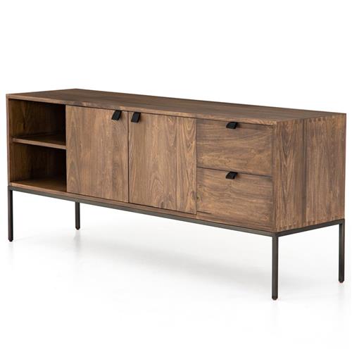 Theodore Industrial Brown Wood Grey Iron 2 Drawer 2 Door Media Cabinet - 69&quot;W