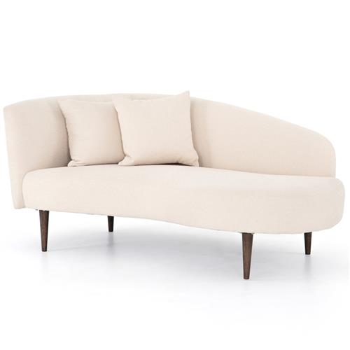 James Modern Classic Beige Performance Brown Oak Wood Chaise Lounge - Left Arm Facing