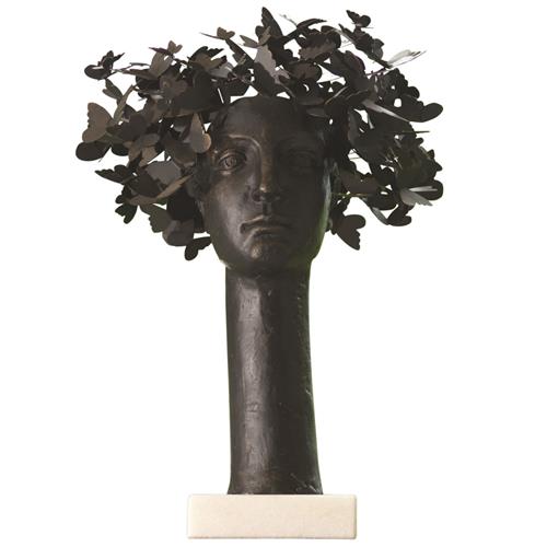 Bodhi Modern Black Iron Marble Base Head Sculpture