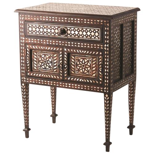 Chandi Modern Classic Brown Teak Wood Mother of Pearl Inlay Nightstand