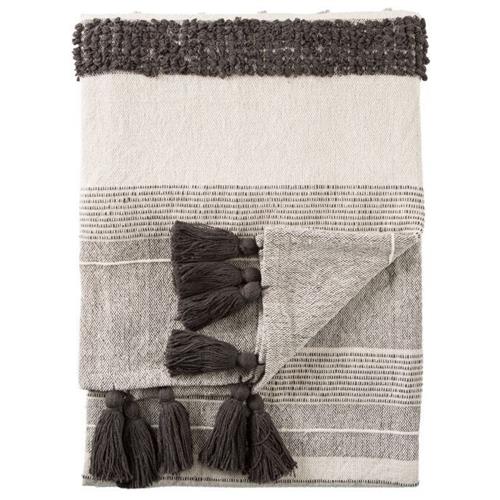 Sojourn Global Grey Patterned Ivory Cotton Throw Blanket