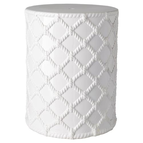Germaine Modern Classic White Diamond Woven Patterned Ceramic Garden Stool