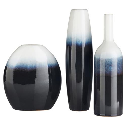 Sandra Modern Classic Dark Blue Ombre Ceramic Outdoor Vases - Set of 3