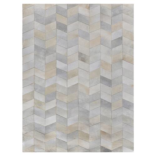 Modern Grey Leather Hide Herringbone Patterned Rug - 5G??x8GǦ