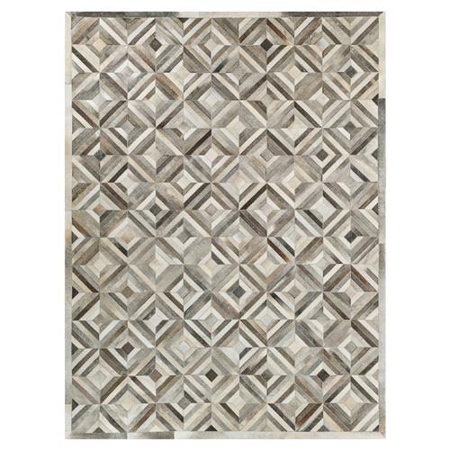 Modern Grey Leather Hide Diamond Patterned Rug - 5G??x8GǦ