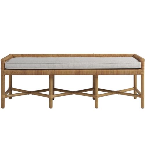 Ariah Coastal Beach White Upholstered Wicker Rattan Bench