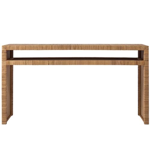Ariah Coastal Brown Rattan Rectangular Console Table