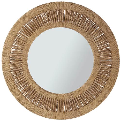 Sam Coastal Beach Brown Woven Abaca Round Wall Mirror