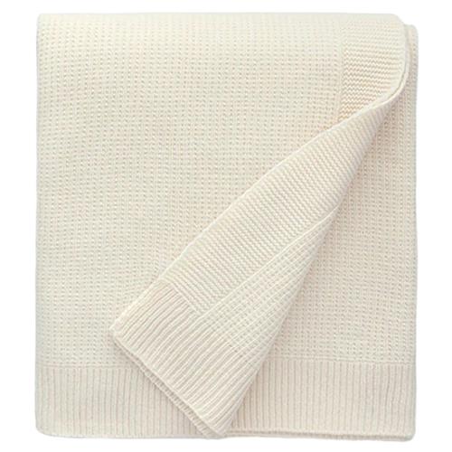Sferra Modern Pettra Eggshell White Ribbed Lambs Wool Throw Blanket