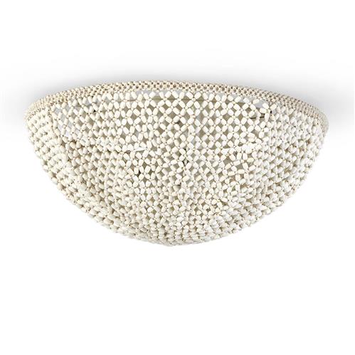Palecek Quinn Coastal Beach Cream White Wood Coconut Beaded Dome Flush Mount