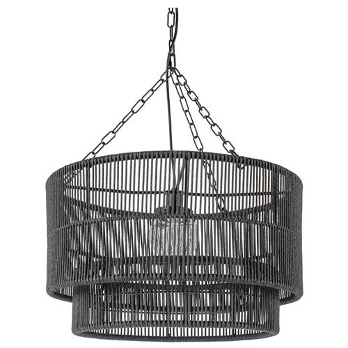 Palecek Tanner Coastal Beach Black Woven Wicker Outdoor Drum Pendant
