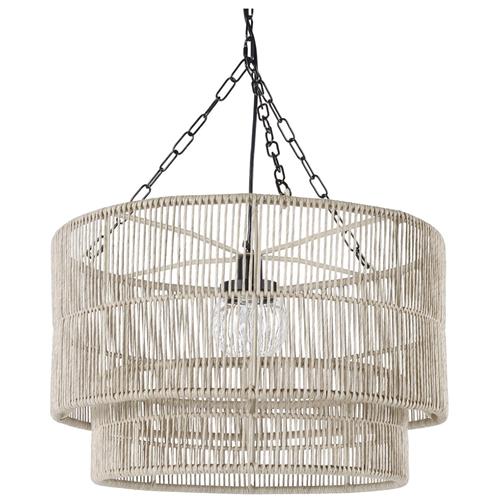 Palecek Tanner Coastal Beach Off White Woven Wicker Outdoor Drum Pendant
