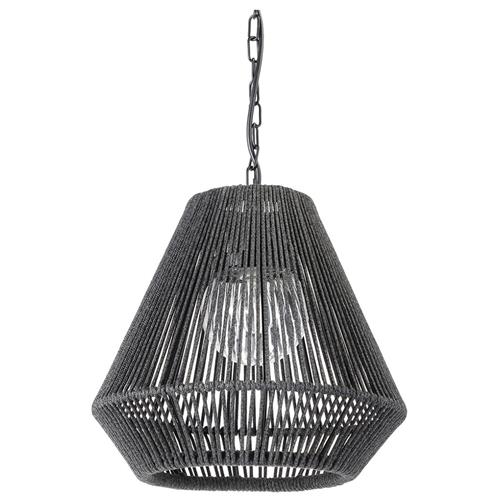 Palecek Tanner Coastal Beach Black Woven Wicker Outdoor Tapered Pendant Lantern