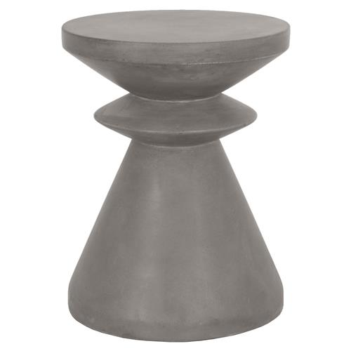 Declan Coastal Beach Grey Concrete Round Hourglass Outdoor Side End Table