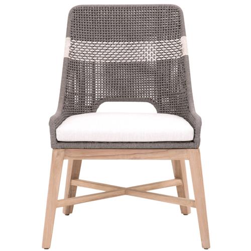 Theodore Coastal Beach Grey Woven Rope Teak Wood Outdoor Dining Chair - Set of 2