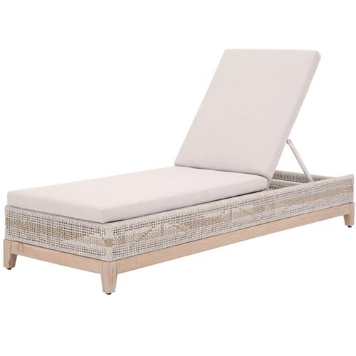 Theodore Coastal Beach Grey Upholstered Woven Rope Teak Outdoor Chaise Lounge