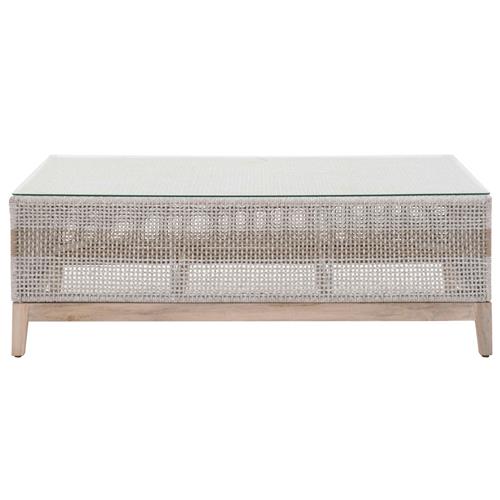 Theodore Coastal Beach Glass Top Grey Woven Rope Outdoor Coffee Table