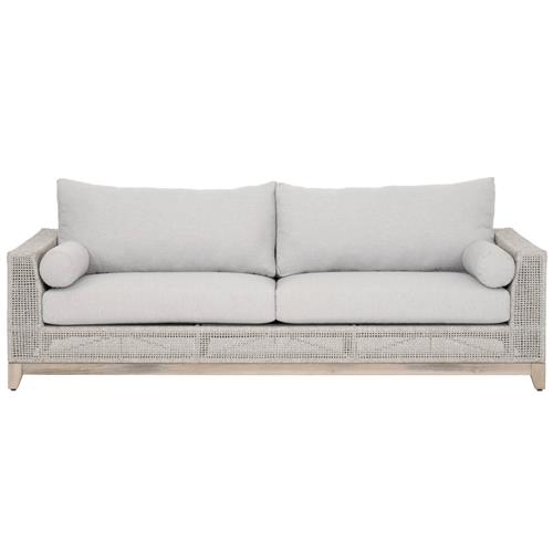 Alaina Coastal Beach Grey Woven Rope Teak Wood Outdoor Sofa - 90&quot;W