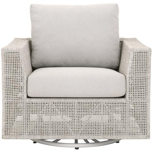 Alaina Coastal Beach Grey Woven Rope Teak Wood Outdoor Swivel Arm Chair