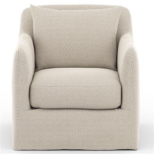Cassandra Modern Sand Beige Cushion Slipcovered Outdoor Swivel Arm Chair