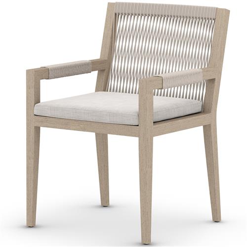 Cheryl Modern Light Grey Cushion Woven Rope Natural Teak Outdoor Dining Arm Chair