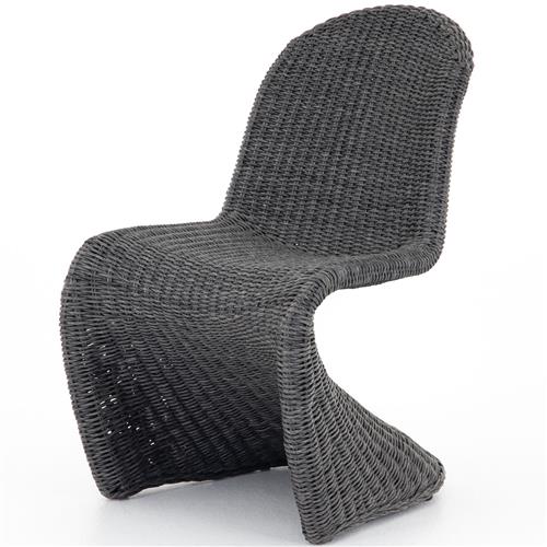 Ivanna Coastal Beach Black Woven Wicker Outdoor Dining Chair