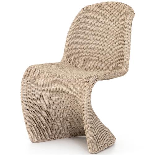 Ivanna Modern Classic Beige Woven Wicker Outdoor Dining Side Chair