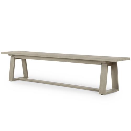 Cody Modern Classic Weathered Grey Teak Wood Outdoor Dining Bench