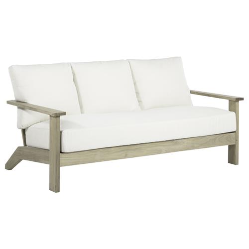 Ashland White Cushion Oyster Grey Teak Outdoor Sofa - 73.13&quot;
