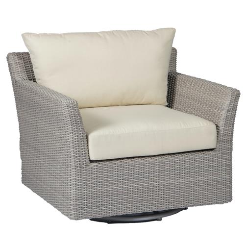 Club Woven Grey Wicker White Upholstered Outdoor Swivel Glider Chair