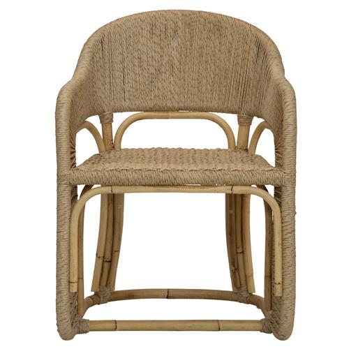 Rina Ellen Coastal Brown Rush Rattan Frame Dining Arm Chair