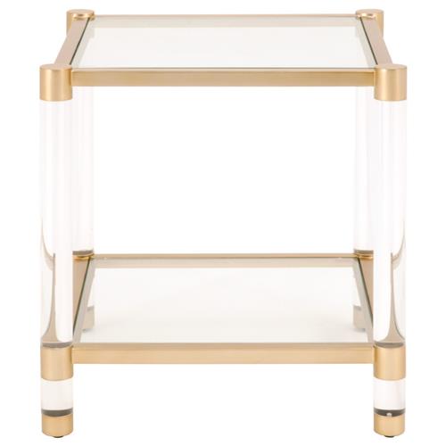 Rowan Modern Classic Glass Top Clear Acrylic Gold Metal Frame Side End Table