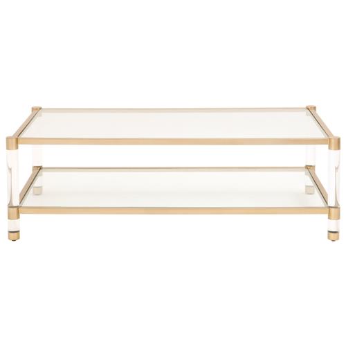 Rowan Modern Classic Glass Top Clear Acrylic Gold Metal Frame Rectangular Coffee Table