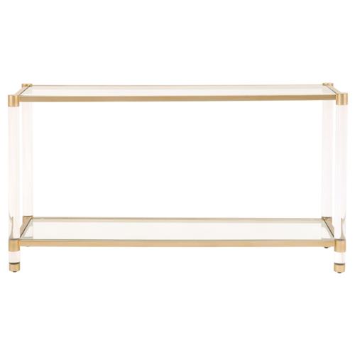 Rowan Modern Classic Glass Top Clear Acrylic Gold Metal Frame Console Table