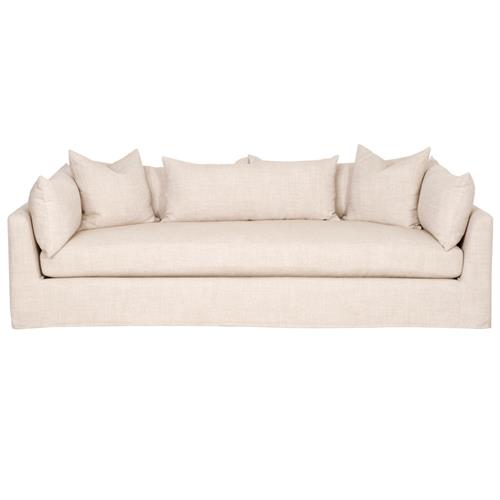 Nathan Modern Classic Beige Slipcovered Espresso Birch Wood Sofa