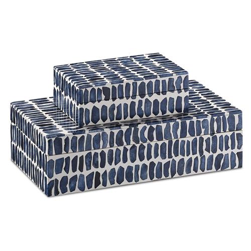 Halsey Modern Classic Navy Blue Bone Rectangular Decorative Box - Set of 2