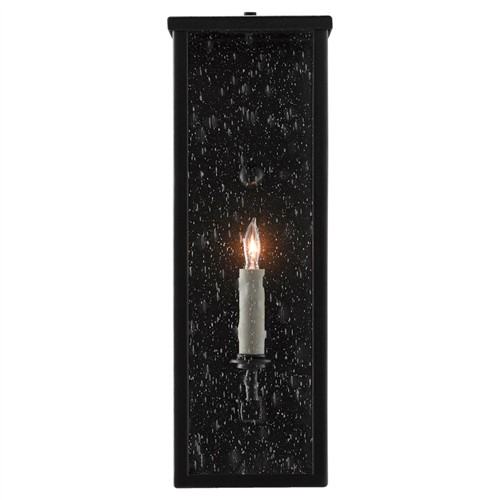 Tally Modern Classic Black Iron Glass Rectangular Outdoor Wall Sconce - Small