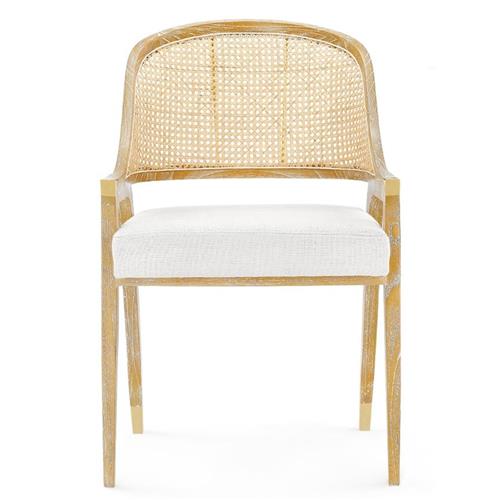 Edward Coastal White Upholstered Linen Mahogany Dining Arm Chair