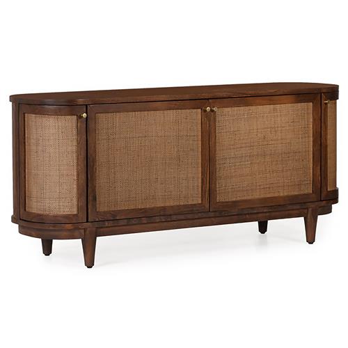 Daphne Mid Century Dark Acacia Wood Woven Cane Rattan 4 Door Media Cabinet - 68&quot;W