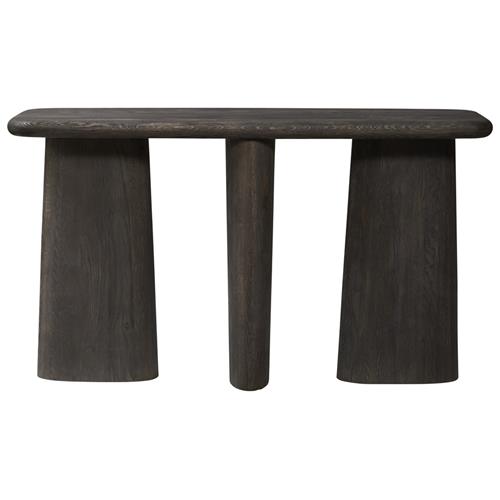 Laura Rustic Lodge Black Oak Wood Round Edge Console Table