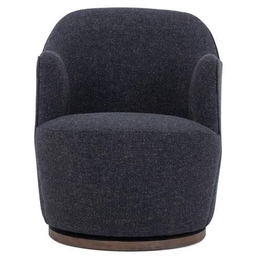 Samuel French Country Dark Grey Performance Brown Wood Swivel Arm Chair