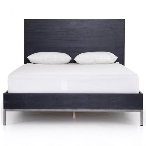 Theodore Industrial Loft Black Wood Iron Frame Bed - Queen