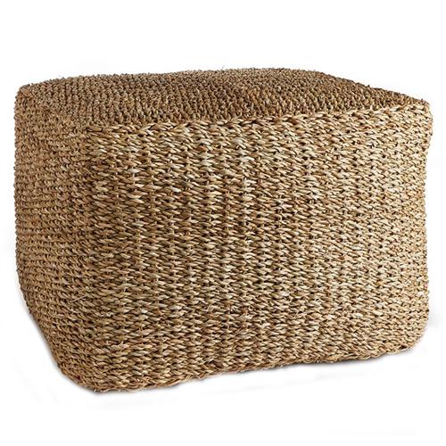 Zuri Coastal Beach Brown Woven Rattan Square Ottoman