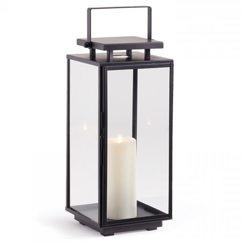 Leia Industrial Loft Black Metal and Glass Candle Outdoor Lantern - Small