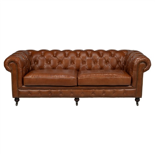Savannah Rustic Lodge Vintage Brown Leather Nailhead Trim Tufted Sofa