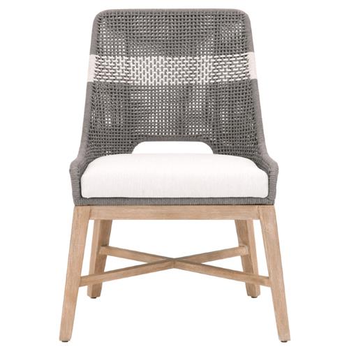 Theodore Coastal Grey Woven Fixed Cushion Mahogany Wood Dining Chair - Set of 2