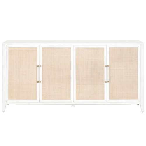 Steven Coastal Beach Natural Rattan White Frame Media Sideboard