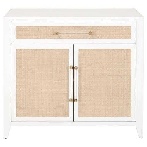 Steven Coastal Beach Matte White Natural Rattan Media Cabinet