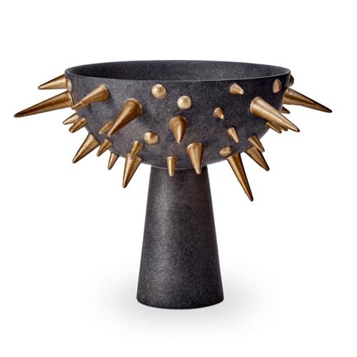 L&#39;Objet Celestial Industrial Black Earthenware Gold Spikes Footed Bowl - Small