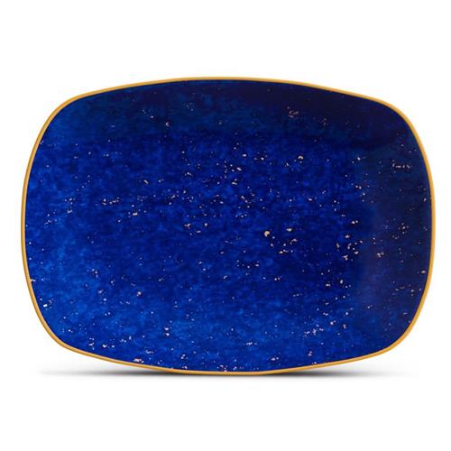 L&#39;Objet Lapis Modern Classic Blue Porcelain Gold Accent Rectangular Tray - Small